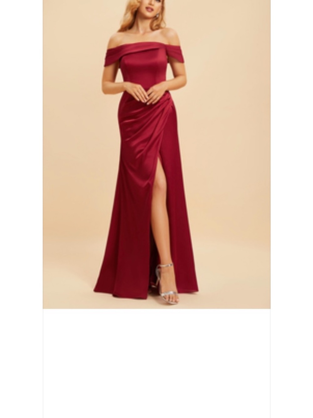 JJs House Off-Shoulder Wine Evening Gown with Side Slit